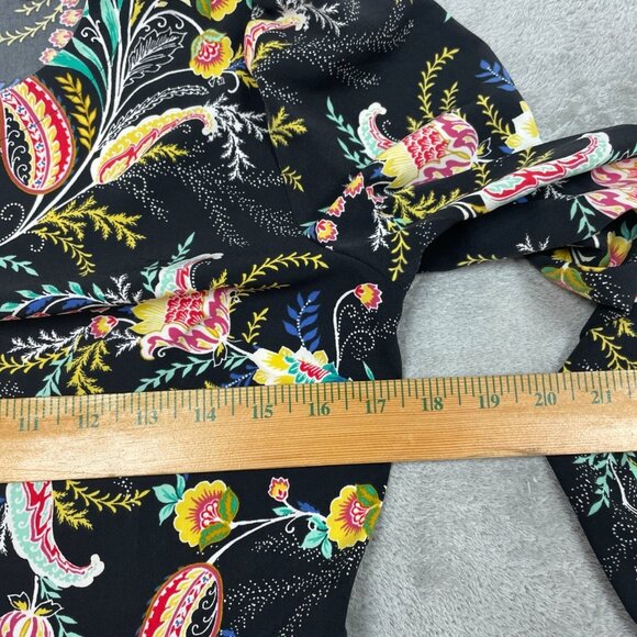 Loft Floral Paisley Long Sleeve A-Line Dress Size 4 Black Multicolor a0494 - Picture 3 of 7